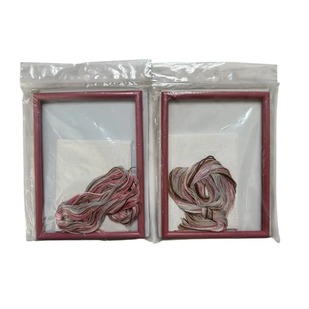 Vintage *NEW* Sea Shell Counted Cross Stitch Set of 2 Golden Bee Pink White 7x5